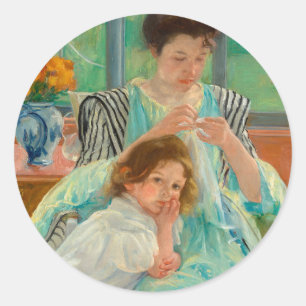 Sticker Rond Jeune mère coudre   Mary Cassatt