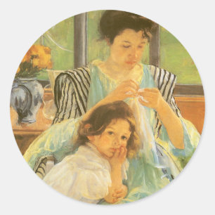 Sticker Rond Jeune Mère Couture de Mary Cassatt, Art Vintage