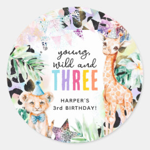 Sticker Rond Jeune, Sauvage & Trois Animaux de Safari 3ème Anni