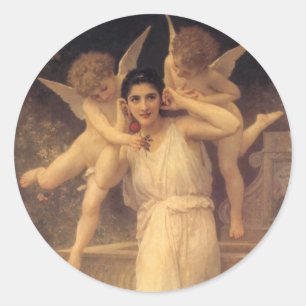 Sticker Rond Jeunesse par Bouguereau, Portrait d'anges victorie