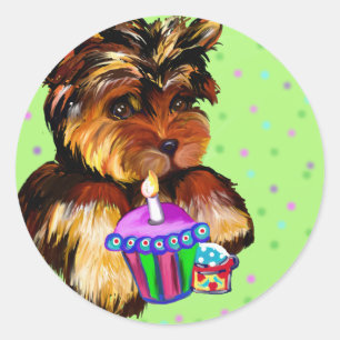 STICKER ROND JEUX ANNIVERSAIRE DE YORKIE POO
