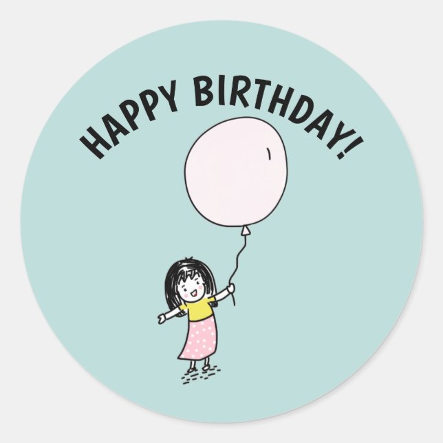 STICKER ROND JEUX ANNIVERSAIRE PETITE FILLE AVEC BALLOON STICKE (Devant)