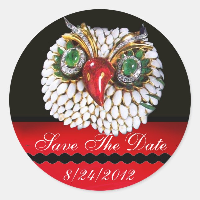 Sticker Rond JEWEL OWL Gold, Émeraude verte, opale (Devant)