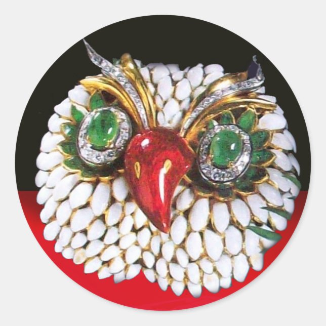 Sticker Rond JEWEL OWL Gold, Émeraude verte, opale (Devant)