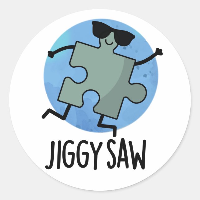 Sticker Rond Jiggy Saw Dancing Danseuse Jigsaw Puzzle Pun (Devant)