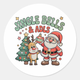 Sticker Rond Jingle Bells et ADL Reindeer de Noël Père Noël OT