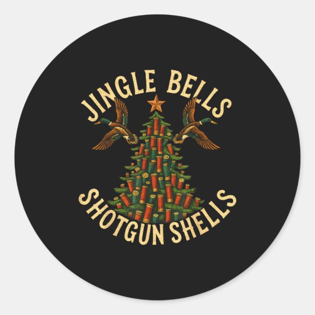 Sticker Rond Jingle Bells Shotgun Shells Funny Hunting Christma (Devant)