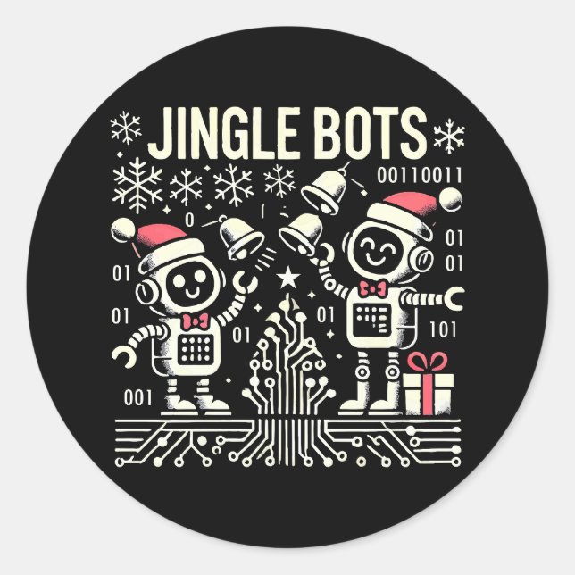 Sticker Rond Jingle Bots Festive Robots de vacances avec chapea (Devant)