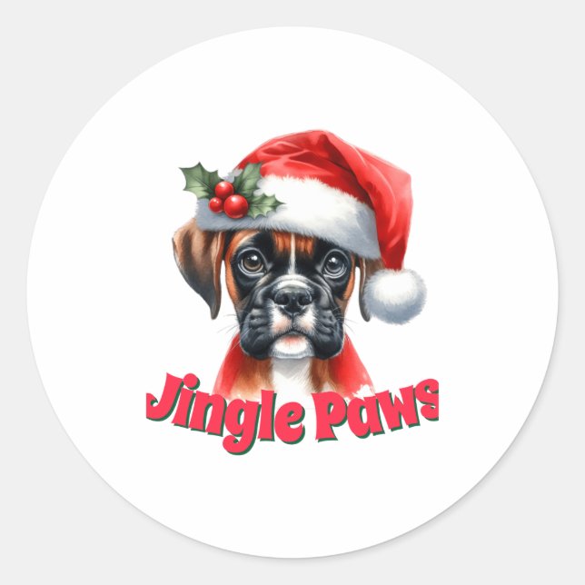 Sticker Rond Jingle Paws And Boxer Dog Joy  (Devant)