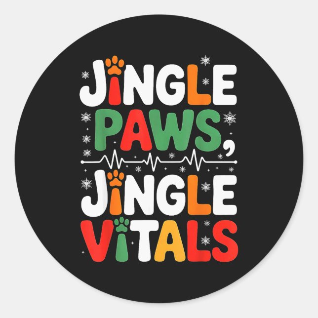 Sticker Rond Jingle Paws Jingle Vitals Funny Vet Nurse Xmas  (Devant)