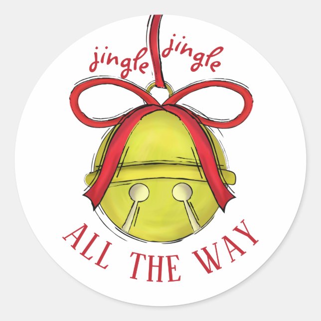 Sticker Rond Jingle tout le chemin Cute Whimsical Bell Holiday (Devant)