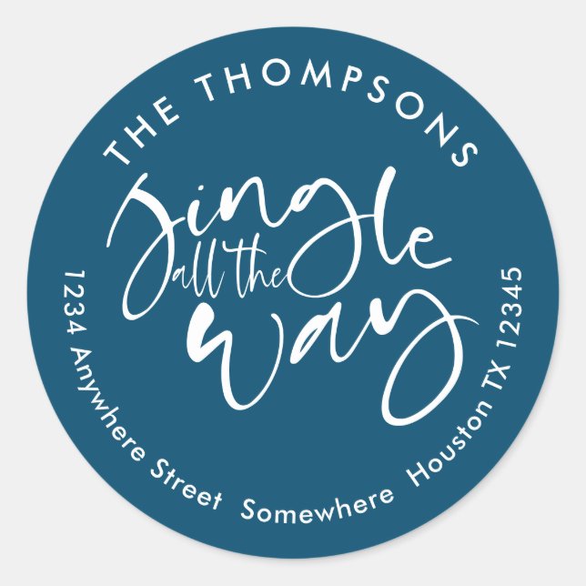 Sticker Rond Jingle Tout le chemin Nom Adresse Blanc Turquoise (Devant)
