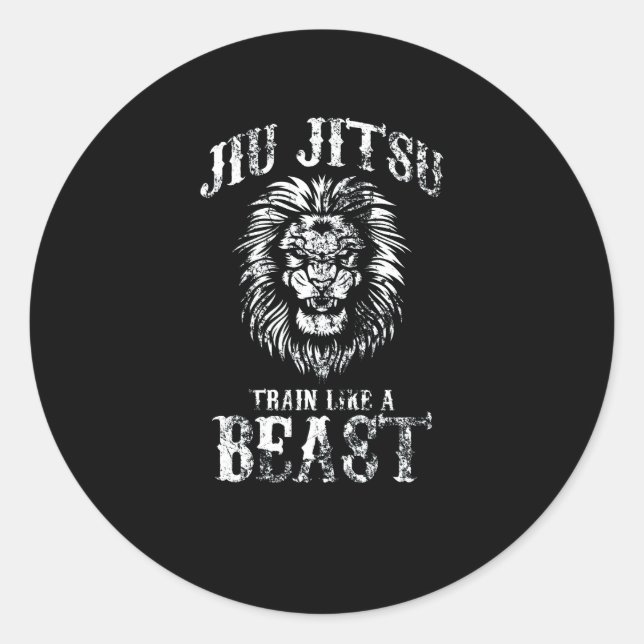 Sticker Rond Jiu Jitsu Train comme une bête BJJ détenue (Devant)
