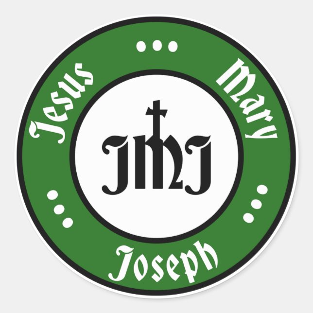 Sticker Rond JMJ : Jésus, Marie, Joseph Logo (Vert) (Devant)