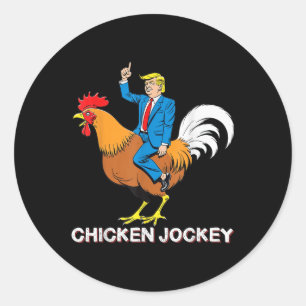 Sticker Rond Jockey de poulet Trump drôle Mème Surreal Humour T