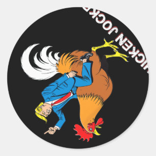 Sticker Rond Jockey de poulet Trump drôle Mème Surreal Humour T