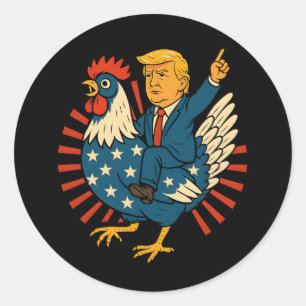 Sticker Rond Jockey de poulet Trump Mème amusant
