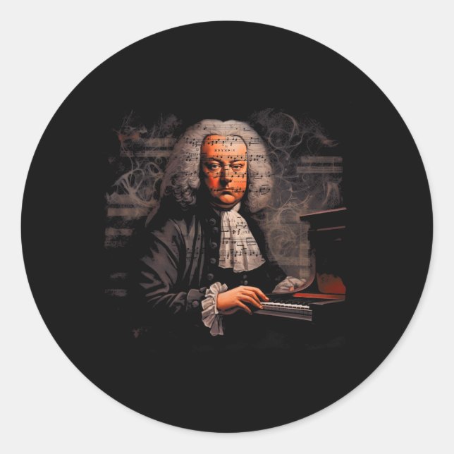 Sticker Rond Johann Sebastian Bach Compositeur de musique Piano (Devant)