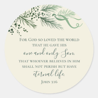 Sticker Rond John 3:16 Hand Drawn Greenery Christian Christmas