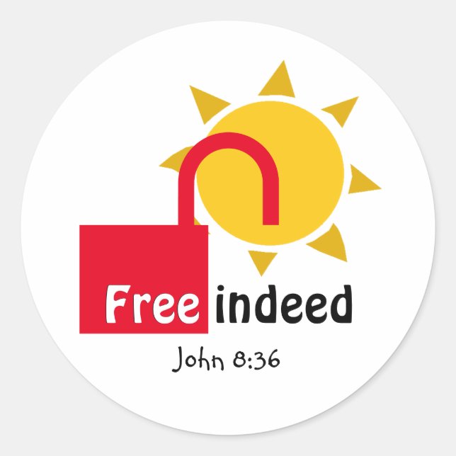 Sticker Rond John 8:36 LIBRE EN EFFET Personnalisable Christian (Devant)