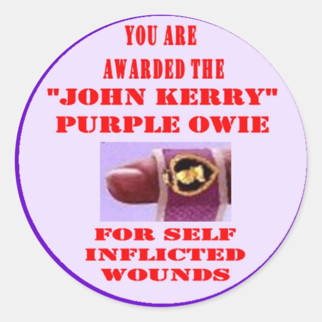 STICKER ROND JOHN KERRY PURPLE OWIE (Devant)