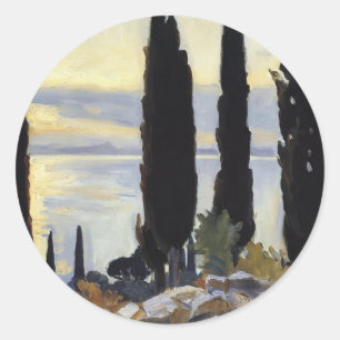 Sticker Rond John Singer Sargent - Cypress Trees à San Vigilio