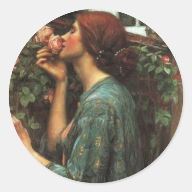 Sticker Rond John William Waterhouse, My Sweet Rose (1903) (Devant)