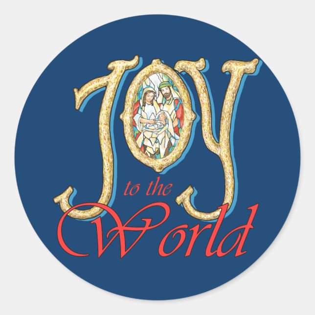 Sticker Rond Joie au monde avec la Nativité en verre tendu (Devant)