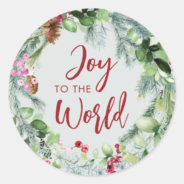 Sticker Rond Joie au monde de l'aquarelle hiver Wreath (Devant)