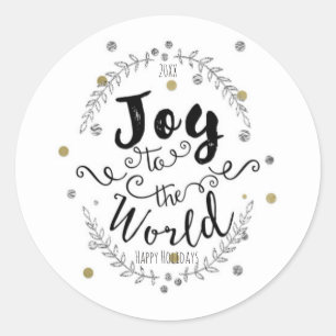 Sticker Rond Joie au Monde Rustique Argent Doré Fêtes