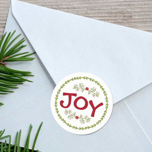 Sticker Rond JOIE avec Holiday Greens (JOY with Holiday Greens | Sticker)