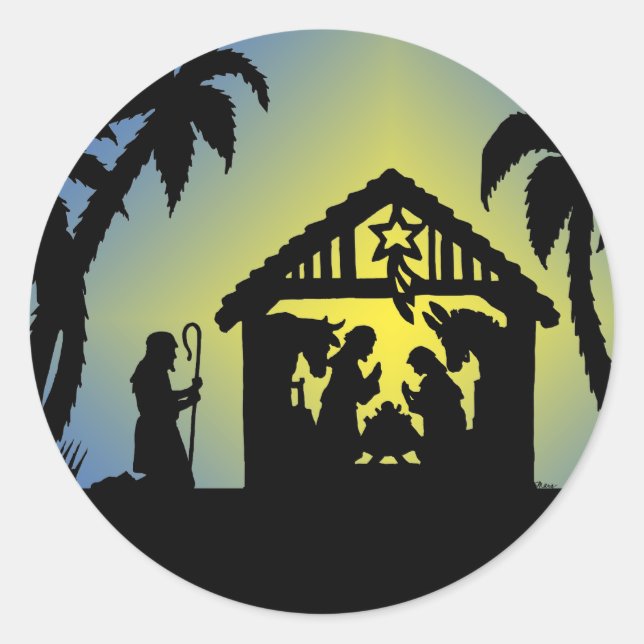Sticker Rond Joie de silhouette de nativité au monde (Devant)