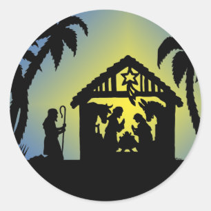 Sticker Rond Joie de silhouette de nativité au monde