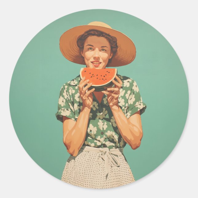 Sticker Rond Joie d'été avec Watermelon (Devant)