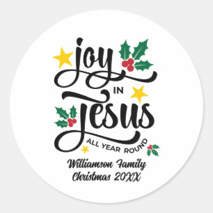 Sticker Rond Joie en Jésus Nom de famille de Noël chrétien
