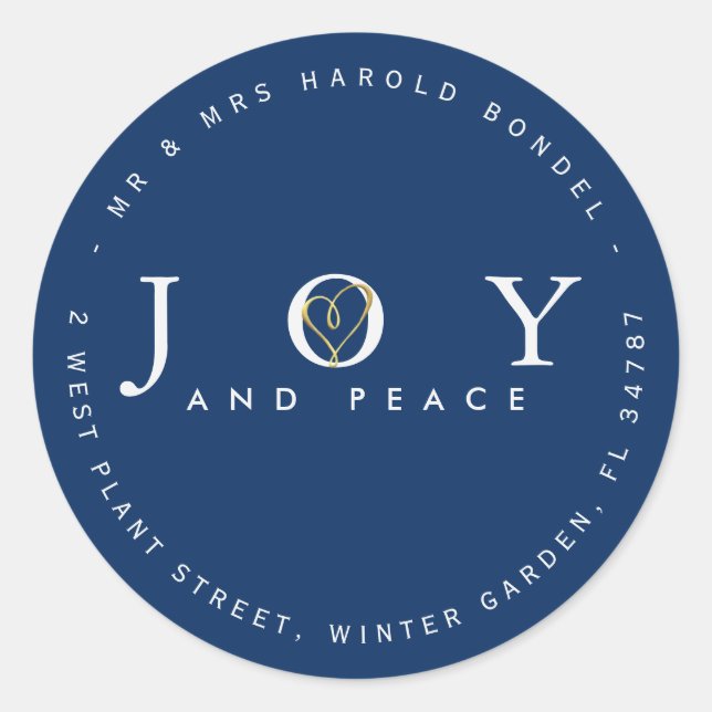 Sticker Rond Joie et Paix Retour Adresse Noël Coeur bleu (Devant)