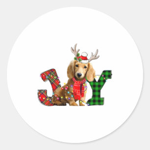 Sticker Rond Joie Noël Lumières Long Poil Doxie Chien San