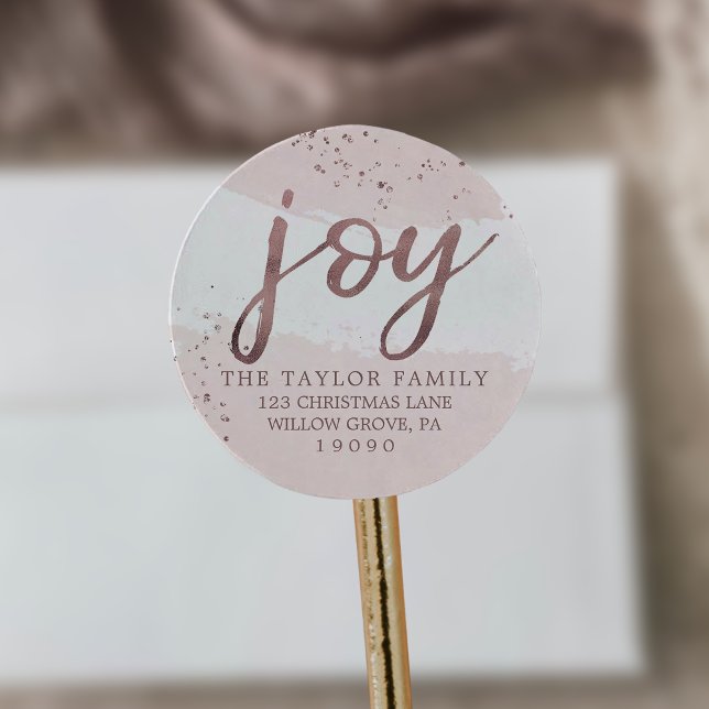 Sticker Rond Joie | Rose Gold Christmas Retours Adresse (Créateur téléchargé)