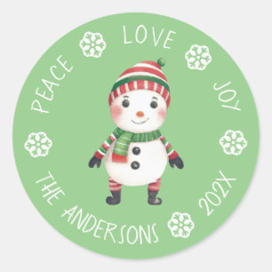 Sticker Rond Joie Snowman Paix Joie Snowflake Noël