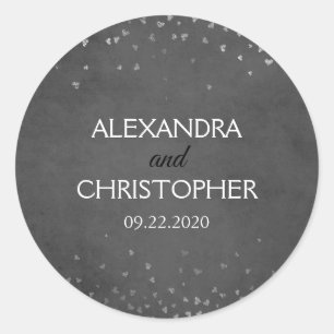 Sticker Rond Joint d'enveloppe de confettis d'aluminium noir et