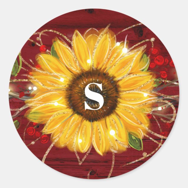 Sticker Rond Joints rouges rustiques d'enveloppe de tournesol (Devant)