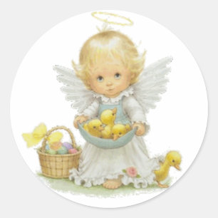 Sticker Rond Joli Ange De Pâques Et Collier