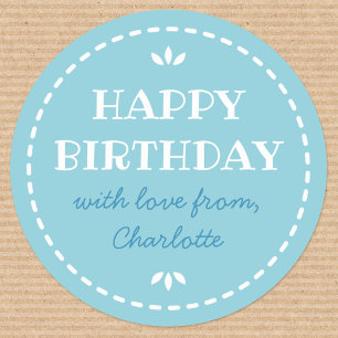 Sticker Rond Joli Anniversaire Bleu Nom Personnalisé