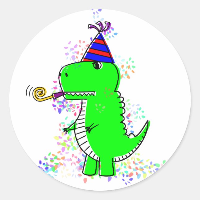 Sticker Rond Joli Anniversaire Dinosaur Confetti (Devant)