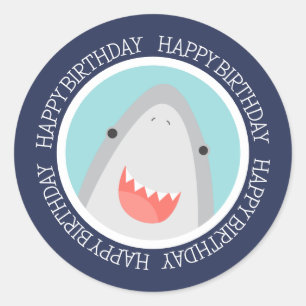 Sticker Rond Joli anniversaire pour le requin mignon