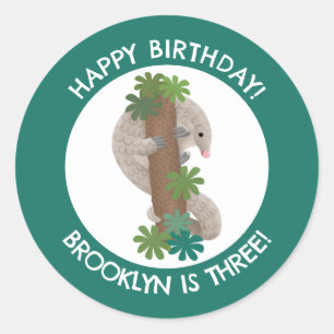 Sticker Rond Joli anteater pangolin personnalisé anniversaire