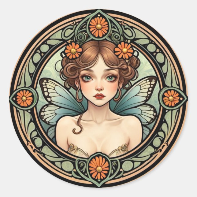 Sticker Rond Joli Art Nouveau Fairy (Devant)