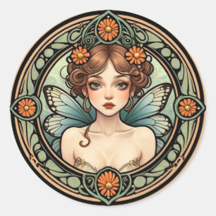 Sticker Rond Joli Art Nouveau Fairy