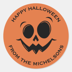 Sticker Rond Joli automne Halloween Jack-o'-lantern visage Citr