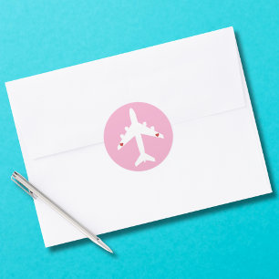 Sticker Rond Joli Avion Cœurs Fille Pilote Rose Voyage